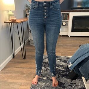 High-Rise Button-Fly Skinny Jeans in Medium Blue Wash